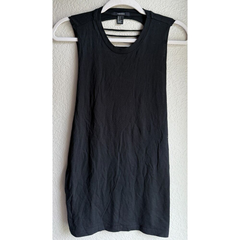 Forever 21 Black Ladder Back Tank Top Small Longline Strappy Cutout 2010s